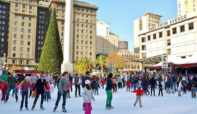 union square ice rink during christmas time